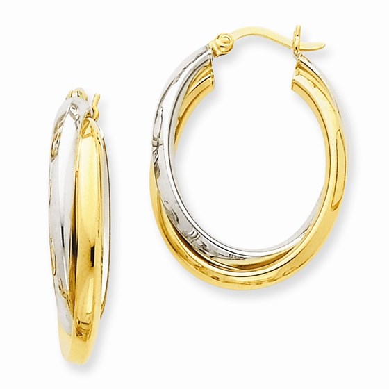 14k Gold Two-Tone Polished Double Oval Hoop Earrings 14k Gold Two-Tone Polished Double Oval Hoop Earrings